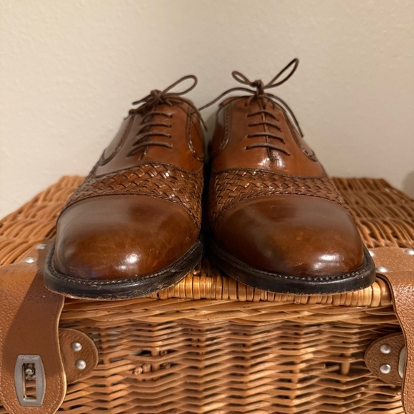 Mezlan San Juan Weaved Brown Leather Oxfords Cap Toe Mens Sz 13 Luxury Old Money - Picture 3 of 9
